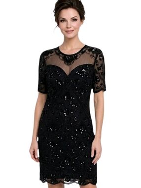 Blacktie Oleg Casslnl Black Sequins Beaded Vintage Silk Evening Dress Size 12